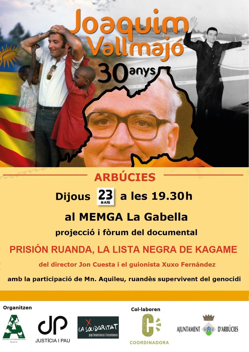 Agenda d'avui: Joaquim Vallmajó, 30 anys de l'assassinat a Ruanda, a les 19.30 h al Museu Etnològic del Montseny
arbucies.cat/ca/agenda/soli…