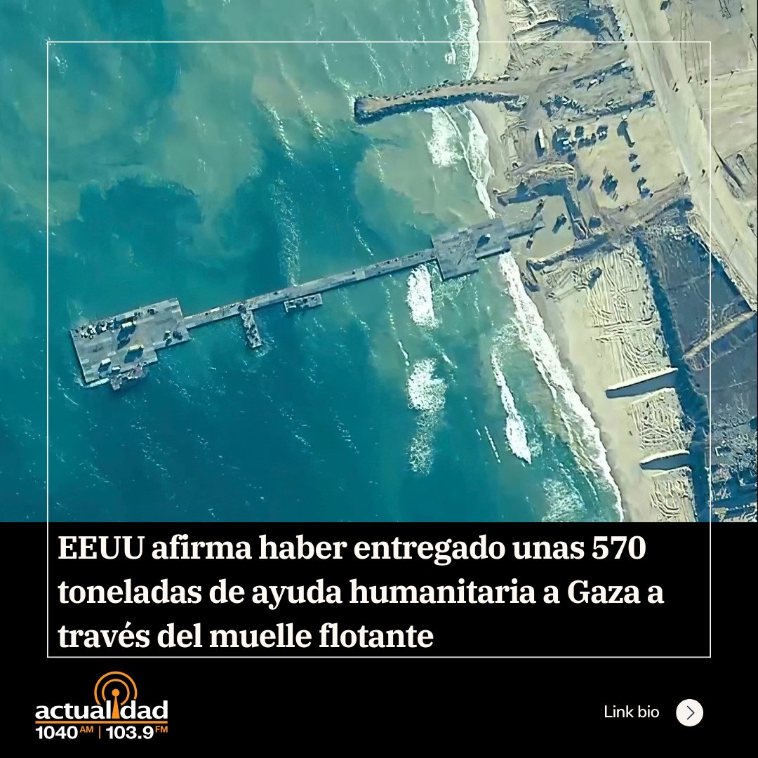 EEUU afirma haber entregado unas 570 toneladas de ayuda humanitaria a Gaza a través del muelle flotante El portavoz del Pentágono, Patrick Ryder, afirmó la semana pasada que el PMA estará al frente de la distribución de la ayuda. actualidadradio.com/noticias/eeuu-…