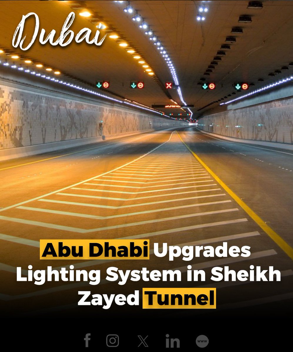 RealStartupDXB's tweet image. Abu Dhabi Transport has installed 5,071 LED lamps in the Sheikh Zayed Tunnel, spanning 6.3 kilometers. T

#/abudhabi #Lightingsystem #tunnel