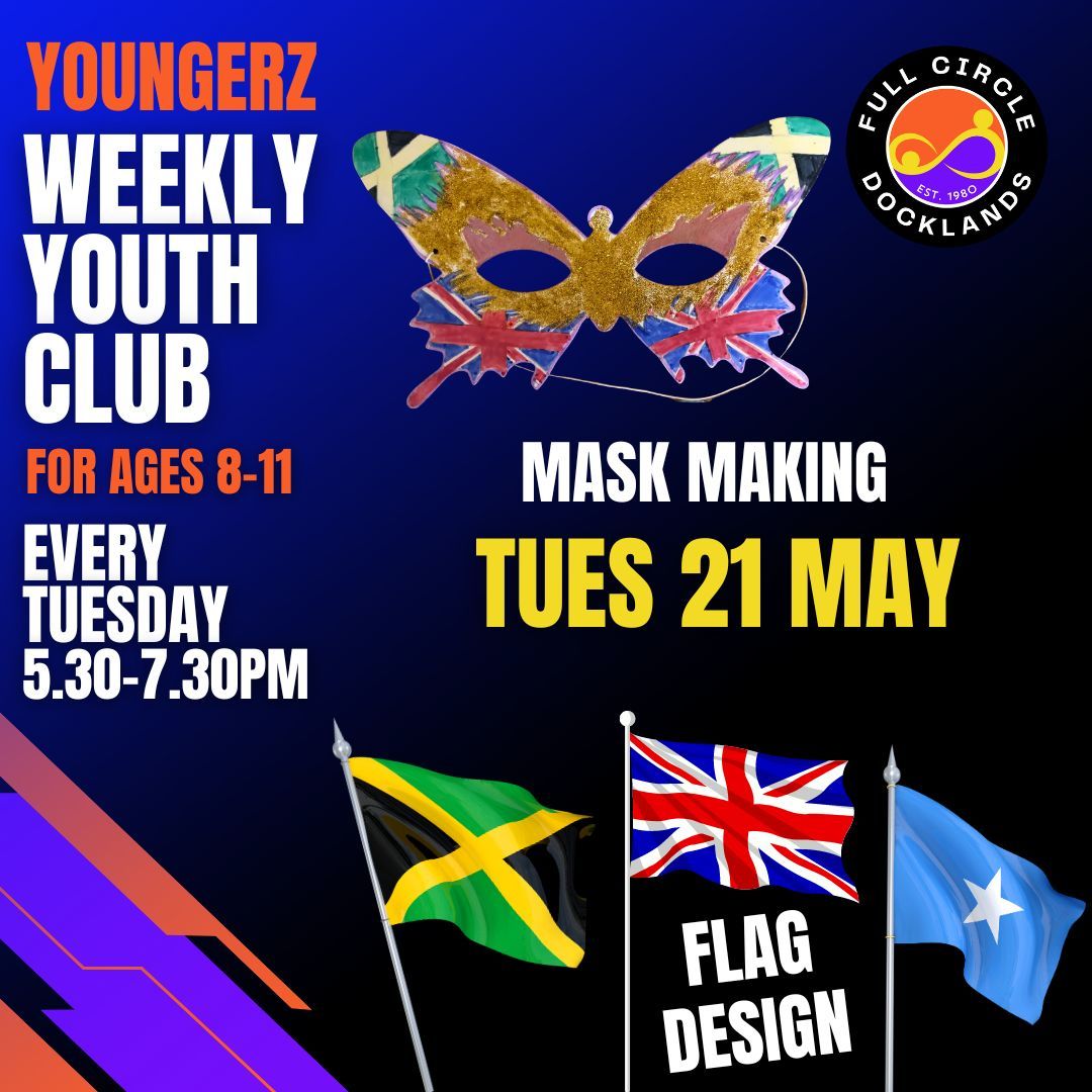 🇯🇲 🇬🇧 🇸🇴 Today at Youngerz we’ve got mask making and flag design...

🎨 Get creative and produce something unique based on your hobbies, heritage or anything that inspires you! 

👋🏾 See you at 5.30pm

#BristolKids #BristolYouth #BristolCommunity