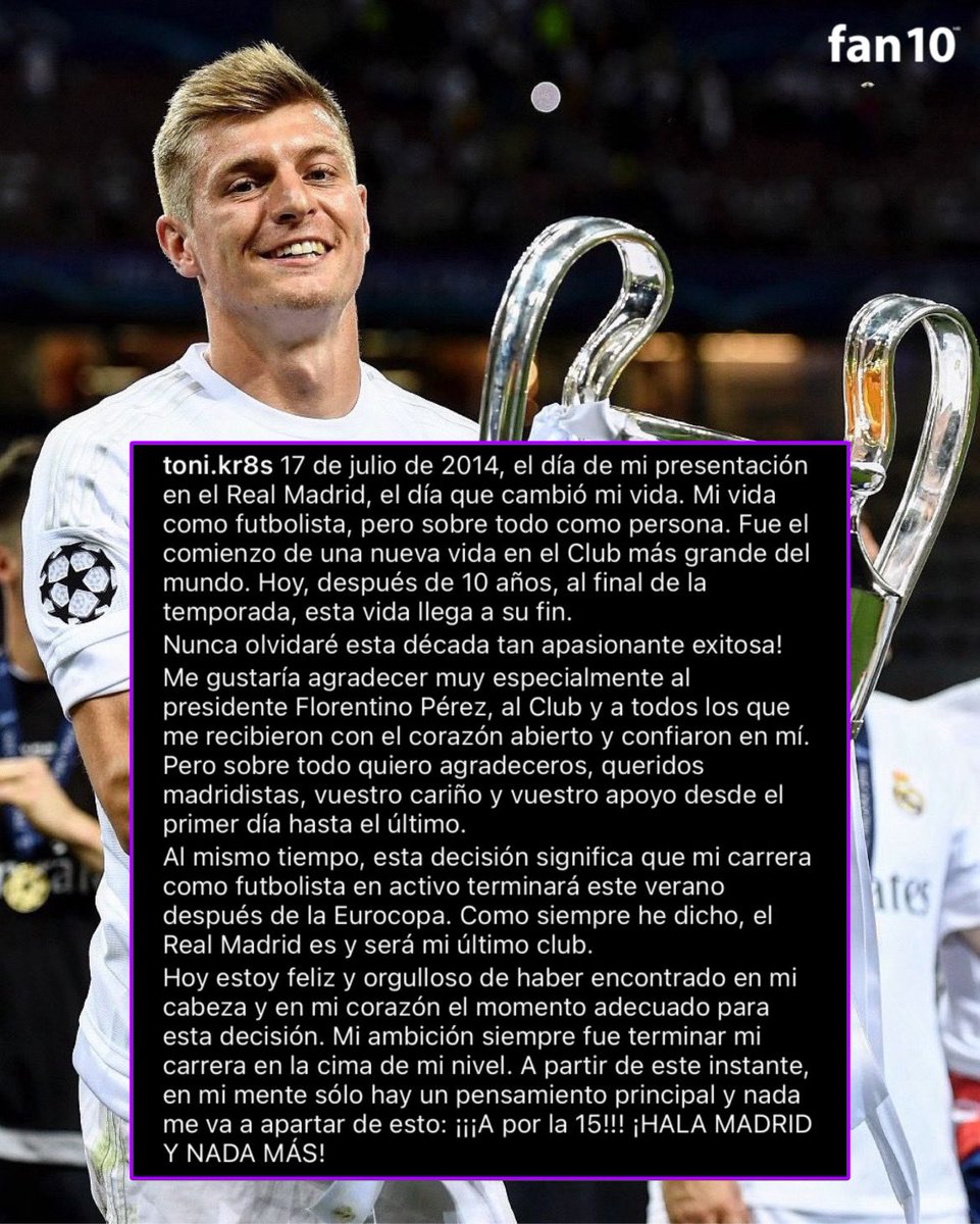 SoyFan10's tweet image. ¡¡¡IMPOSIBLE NO LLORAR!!! 😭🤍

La carta de Toni Kroos al madridismo, uno de los más grandes en la historia del Real Madrid y del futbol mundial despidiéndose tras una década de gloria.

LA 15 SE TIENE QUE GANAR POR EL. 🙏🏆
