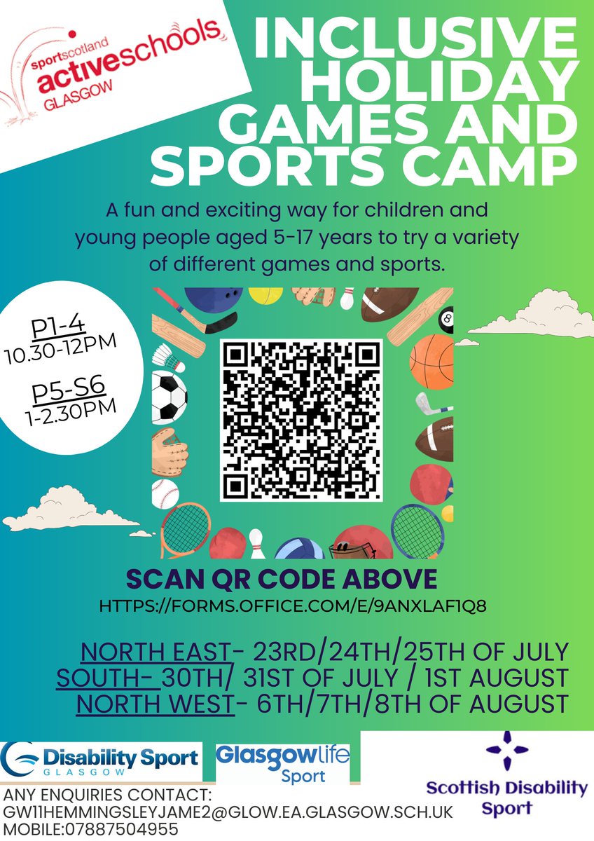 Our inclusive holiday programme. Please pass onto families  that you think suitable. All info on poster. Please retweet and copy in any partners.
<a href="/pollokshieldsps/">Pollokshields PS</a> <a href="/GlendaleGaelic/">Gleann Dail Gàidhlig | Glendale Gaelic Primary</a> <a href="/GlendalePrimary/">Glendale Primary</a> <a href="/LorneStreetPS/">Lorne Street PS</a> <a href="/ibroxPS/">Ibrox Primary School & NC 🦡</a> <a href="/MossparkPS/">Mosspark Pri & NC</a> <a href="/LinburnAcademy/">Linburn Academy</a> <a href="/BellahoustonAc/">Bellahouston Academy est. 1876</a>  <a href="/Bella_HWB/">BellaHWB</a>