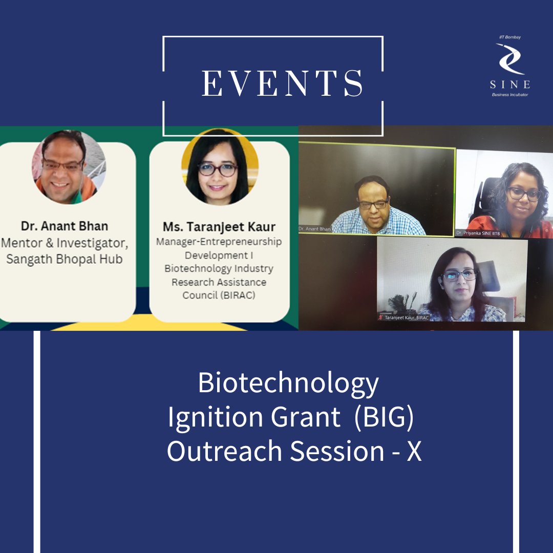 SINE conducted the Biotechnology Industry Research Assistance Council (BIRAC) - Biotechnology Ignition Grant (BIG) Outreach session - X

Please note, the deadline to apply is  31st May, 2024 at 5:30 pm.

LOI: bit.ly/3Uie8XF

#BIG #CallforApplication