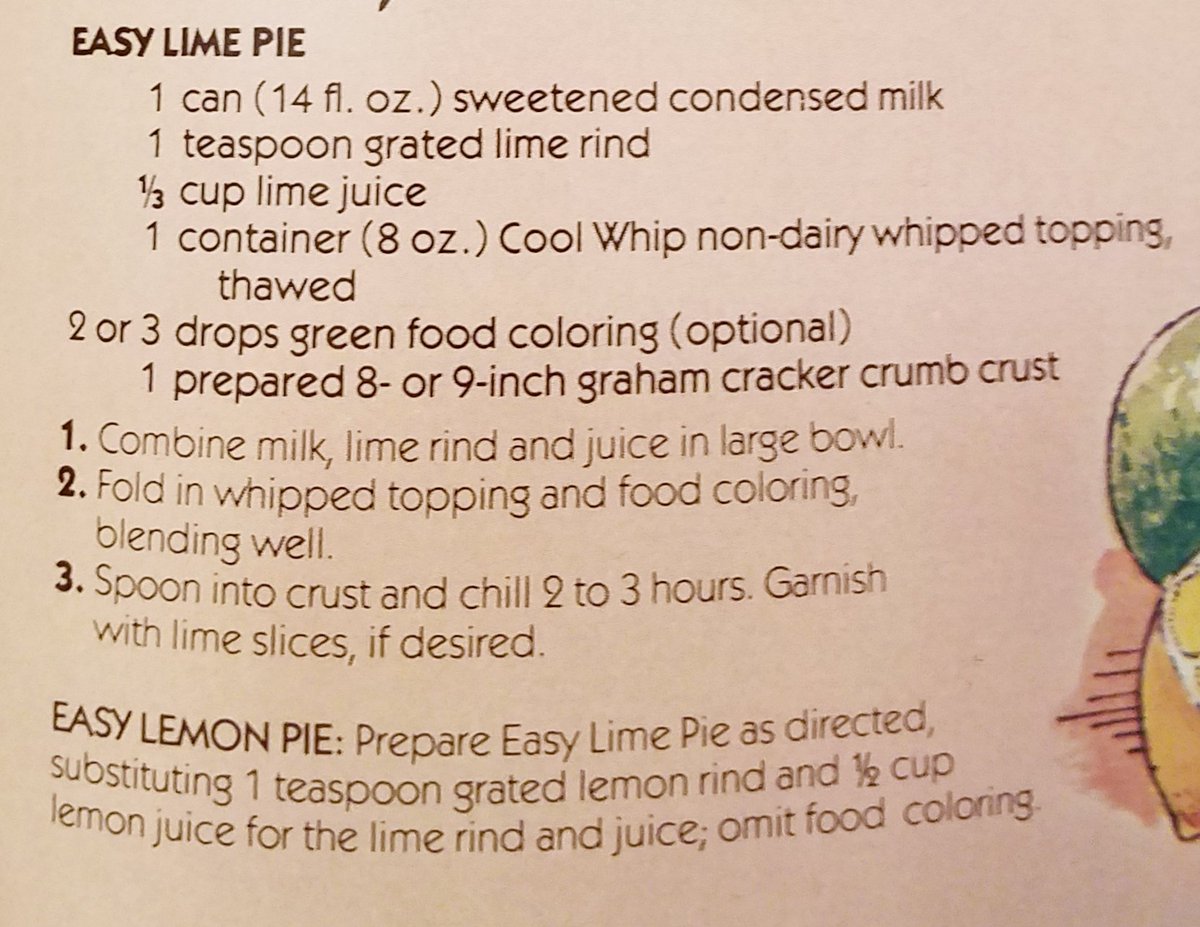 Re2OldFOOD's tweet photo. Lime Pie and Lemon Pie -- 1980s
Great summertime desserts
#LimePie #LemonPie #lime #comfortfood #lemon #whippedtopping #1980srecipe
#1980sfood #nobakedessert https://t.co/8zttcWuvqd