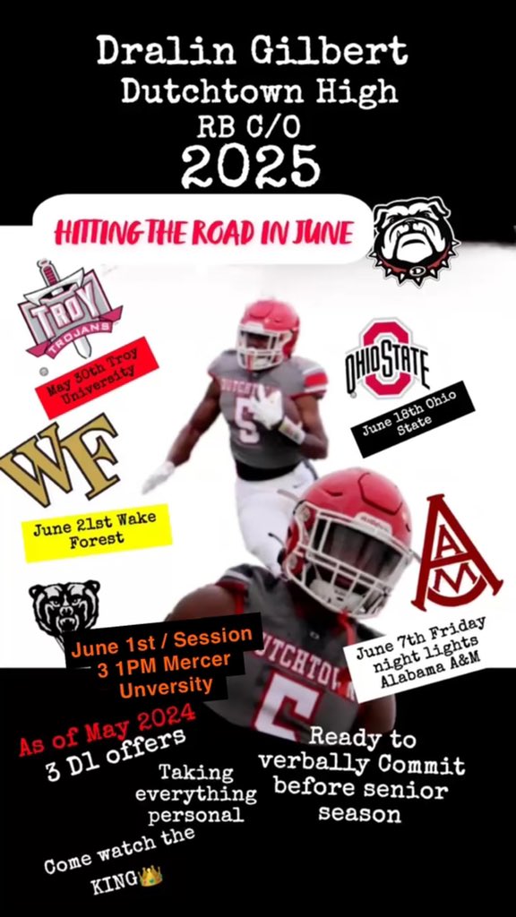 Coming for everything this year‼️👑 @DutchtownFB1 @niketaq @_Coach_O @CoachWesley22 Camps I will be attending to: @TroyTrojansFB @MercerFootball @AamufbR @OhioStateFB @WakeFB