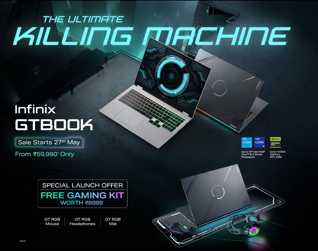 Raman_Singh8's tweet photo. Infinix GTBook Launched in India.
Price:
(i5/12th Gen/3050): ₹59,990
(i5/13th Gen/4050): ₹79,990
(i9/13th Gen/4060): ₹99,990
#Infnix #GTBOOK https://t.co/9ADHMXMhkk
