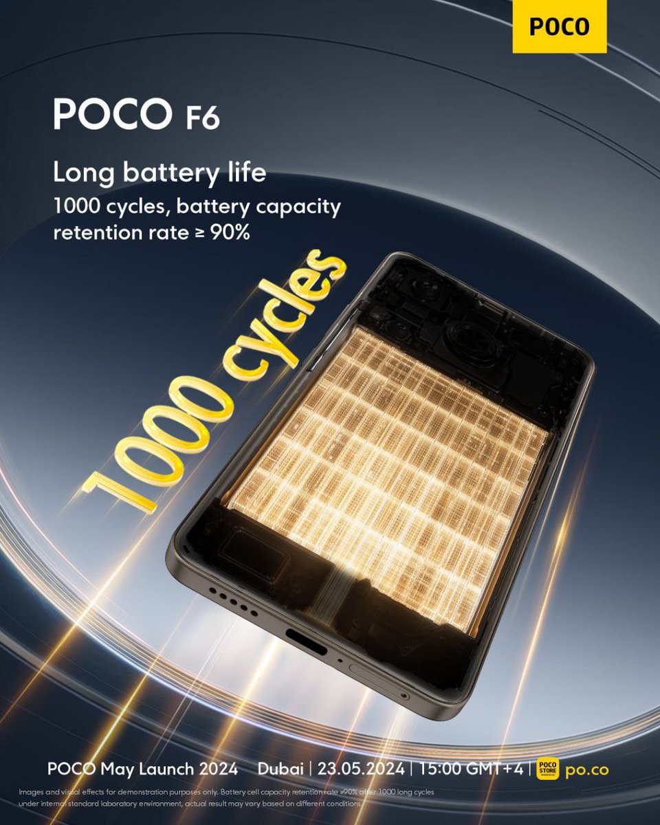 XHyperOS's tweet photo. WOW ⭐️ POCO F6 Pro retains ≥ 90% battery capacity even after 1000 charging cycles. #POCO #POCOF6PRO https://t.co/hlKFQ5nmBp