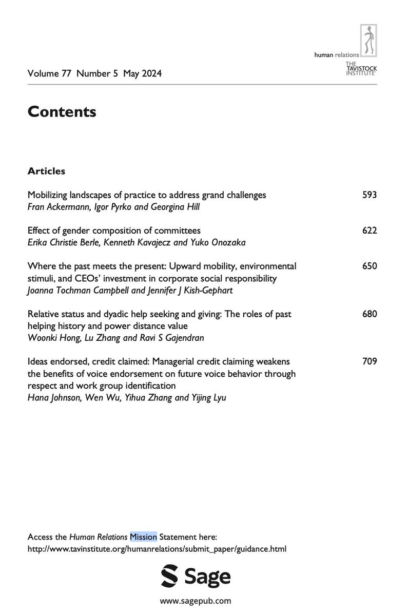 Have a look at our #May #Issue @HR_TIHR! Important research topics on: - - #Landscapes of practice and grand #challenges - - #Gender composition of boards - - #Help seeking behaviours in #dyadic contexts among many other topics! Enjoy: journals.sagepub.com/action/showToc… @T_I_H_R