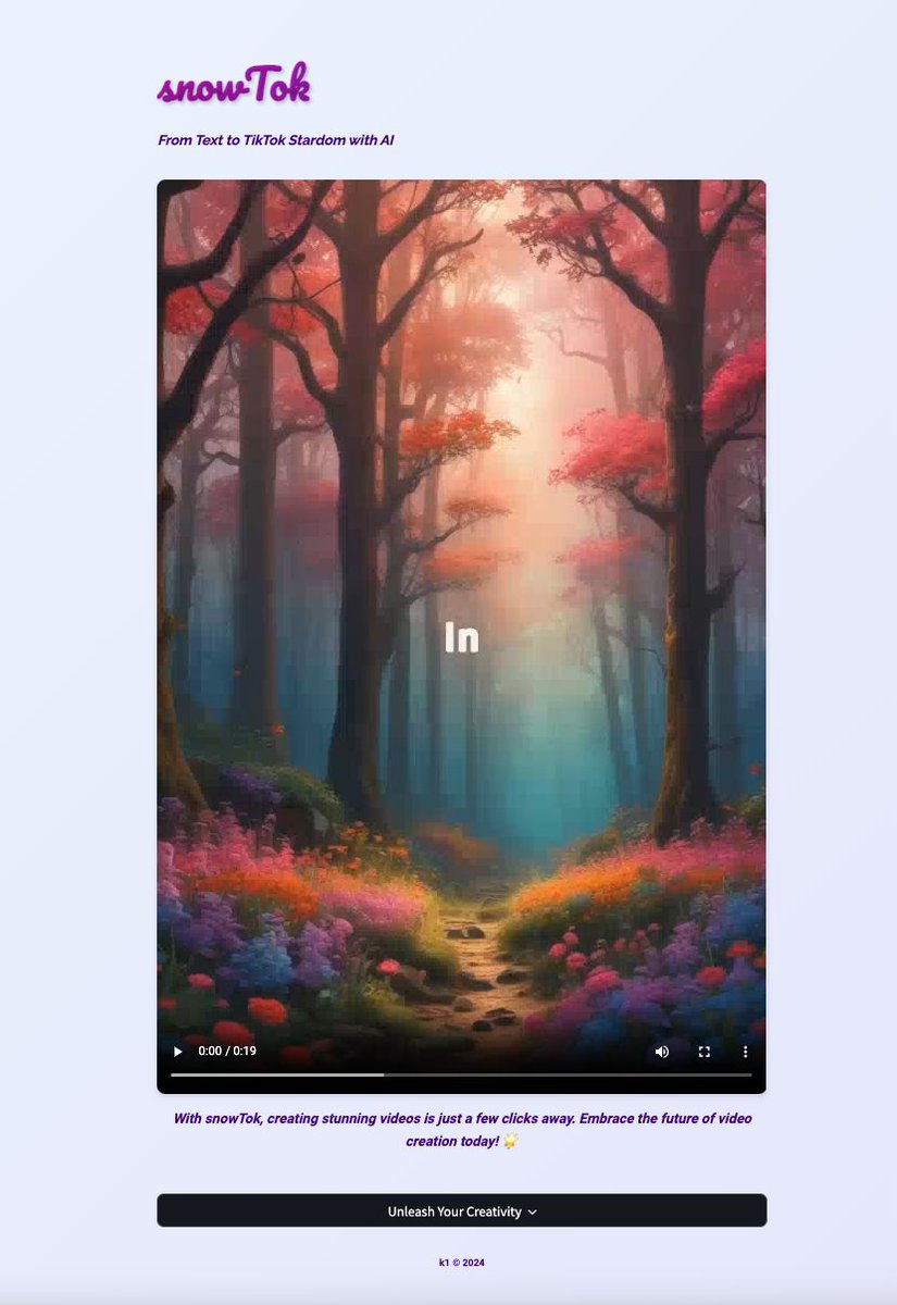 Introducing snowTok - create Tiktok like videos using AI Running on: @streamlit @replicate @SnowflakeDB Arctic @FAL SDXL Lightning @DeepgramAI Nova-2 @OpenAI TTS-1 @upstash Ratelimit @modal_labs compute ✨ snowtok.streamlit.app Typically renders in less than a minute