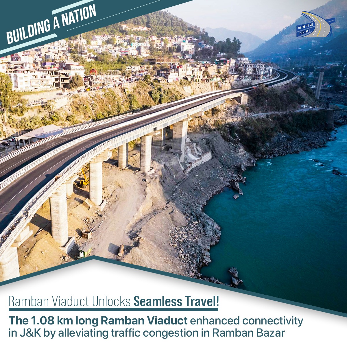Situated on the #Udhampur-#Ramban section of NH-44, the 4-lane #RambanViaduct is built on typical Himalayan terrain, notably on the deep valley side, to avoid disturbing the fragile hill slopes. It also ensures provide all-weather connectivity to #Kashmir from the rest of #India.
