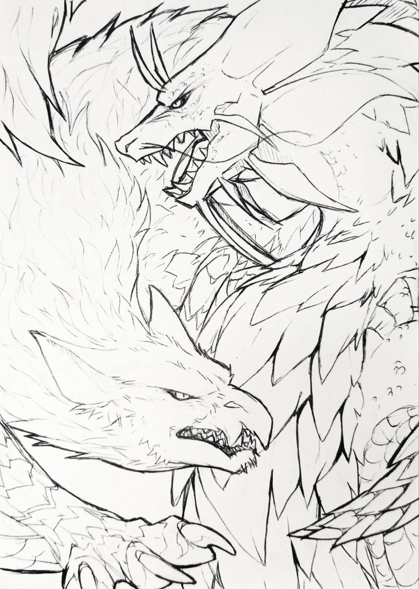 freyastic's tweet photo. Just a Cuga and Tsune duo ~ 

#monsterhunter #MHSunbreak #Nargacuga #Mizutsune https://t.co/9vwnSFs7GM