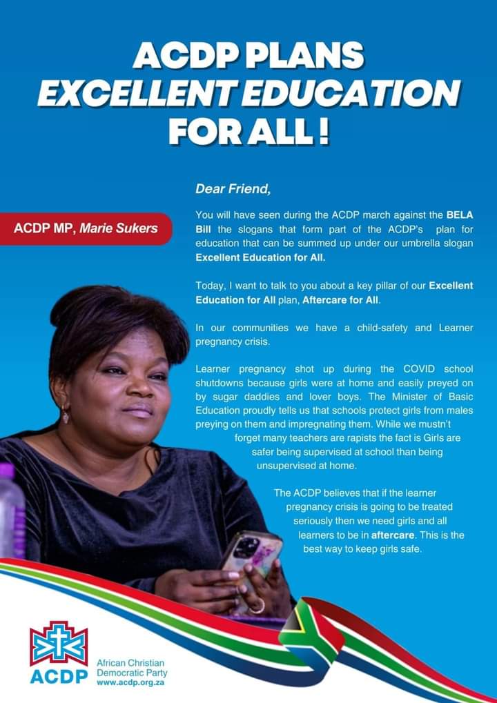 hannelene28's tweet photo. It's time to change our education system for both children and teachers. The ANC has failed dismally. Let's give the ACDP a chance?
#voteACDP https://t.co/16hr34A7Iw