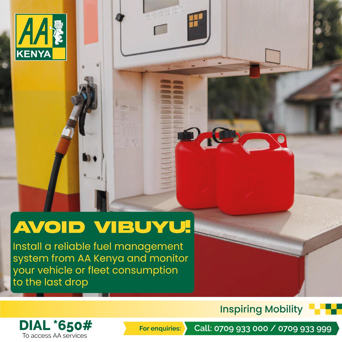 Avoid kubeba vibuyu! Install a reliable fuel management system from AA Kenya and monitor your vehicle or fleet consumption to the last drop. For more info, call us on 0709933000/999 #AAKenyacares #InspiringMobility