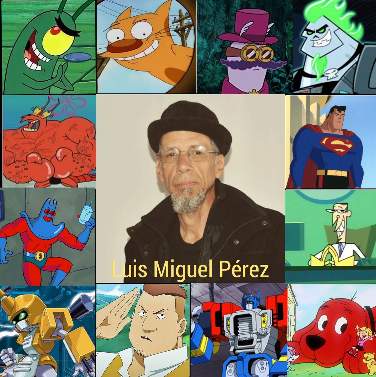 ElPapuSteel's tweet photo. Collage dedicado al actor de doblaje venezolano Luis Miguel Pérez.
Conocido por ser la segunda voz de Plankton en Bob Esponja, así como de muchos otros personajes.
#25YearsOfSpongeBob https://t.co/jeho0UR6Qf
