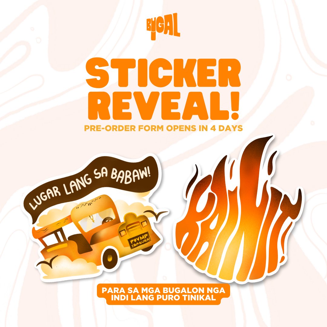 UPKasanag's tweet photo. HAWAN-HAWANI NIYO NA LAPTOP KAG TUMBLER NIYO CUZ WE R RELEASING ANG PINAKA-HOT NGA STICKERS 🔥🔥🔥

Get the "Lugar Lang sa Babaw" sticker para ipanaog ka ni manong sa langit or "KAINIT" sticker to lower heat index!!!

#BUGAL #sticker https://t.co/4TJfSU3pvj