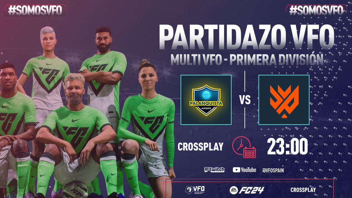 VFO España (@vfospain) on Twitter photo 𝐌𝐮𝐥𝐭𝐢𝐕𝐅𝐎 en el #PartidazoVFO
⚔️<a href="/TH4_Spain/">THE EXPEND4BLES</a> 🆚<a href="/CCF_eSports/">Córdoba CF eSports</a>
🔸Partido por la clasificación a la Previa por el Título
⚔️<a href="/Palanquista_eSp/">Palanquista eSports</a>🆚<a href="/LyokFoxEAFCPS5/">LyokFox eSports</a>
🔸Permanencia y Previa por el Título en un mismo partido
🎙️ <a href="/SeeergioGM/">Sergio González</a> <a href="/MiguelMelladoM1/">Michel Mellado</a>
📺twitch.tv/VFOspain 𝐌𝐮𝐥𝐭𝐢𝐕𝐅𝐎 en el #PartidazoVFO
⚔️<a href="/TH4_Spain/">THE EXPEND4BLES</a> 🆚<a href="/CCF_eSports/">Córdoba CF eSports</a>
🔸Partido por la clasificación a la Previa por el Título
⚔️<a href="/Palanquista_eSp/">Palanquista eSports</a>🆚<a href="/LyokFoxEAFCPS5/">LyokFox eSports</a>
🔸Permanencia y Previa por el Título en un mismo partido
🎙️ <a href="/SeeergioGM/">Sergio González</a> <a href="/MiguelMelladoM1/">Michel Mellado</a>
📺twitch.tv/VFOspain