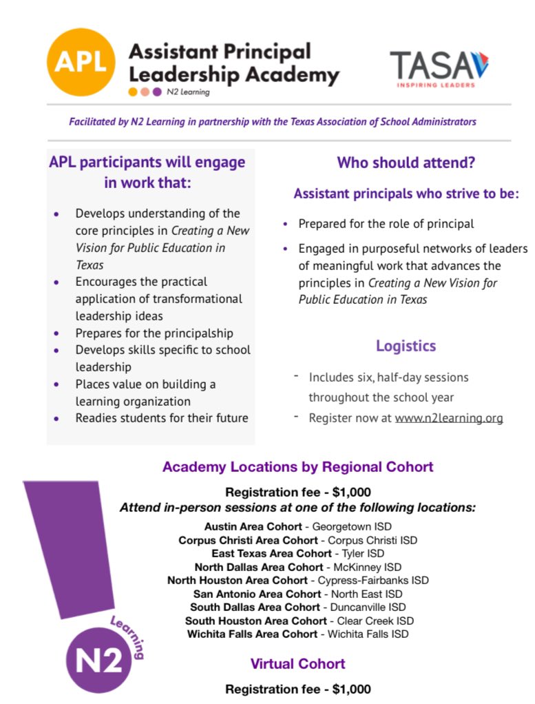 Ensuring the development of assistant principals for future leadership roles is crucial!! Thank you to @GeorgetownISD for hosting our Austin regional cohort of @N2Learning APL for 2024-2025. Registration is now open! Visit our website for more details. n2learning.org/assistant-prin…