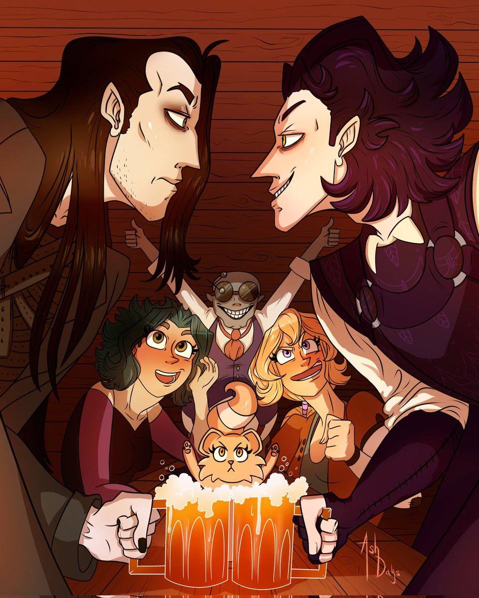 IlworldC's tweet photo. Hey guys! I just wanted to share this amazing illustration by @Ash_days_ It's characters from her comic Giant of Greywater and characters from Ilworld hanging out! Rahab and Fettle are about to get into a drinking contest. I love this so much! Their expressions are 😘
Thank you! https://t.co/NJRfEyEvId