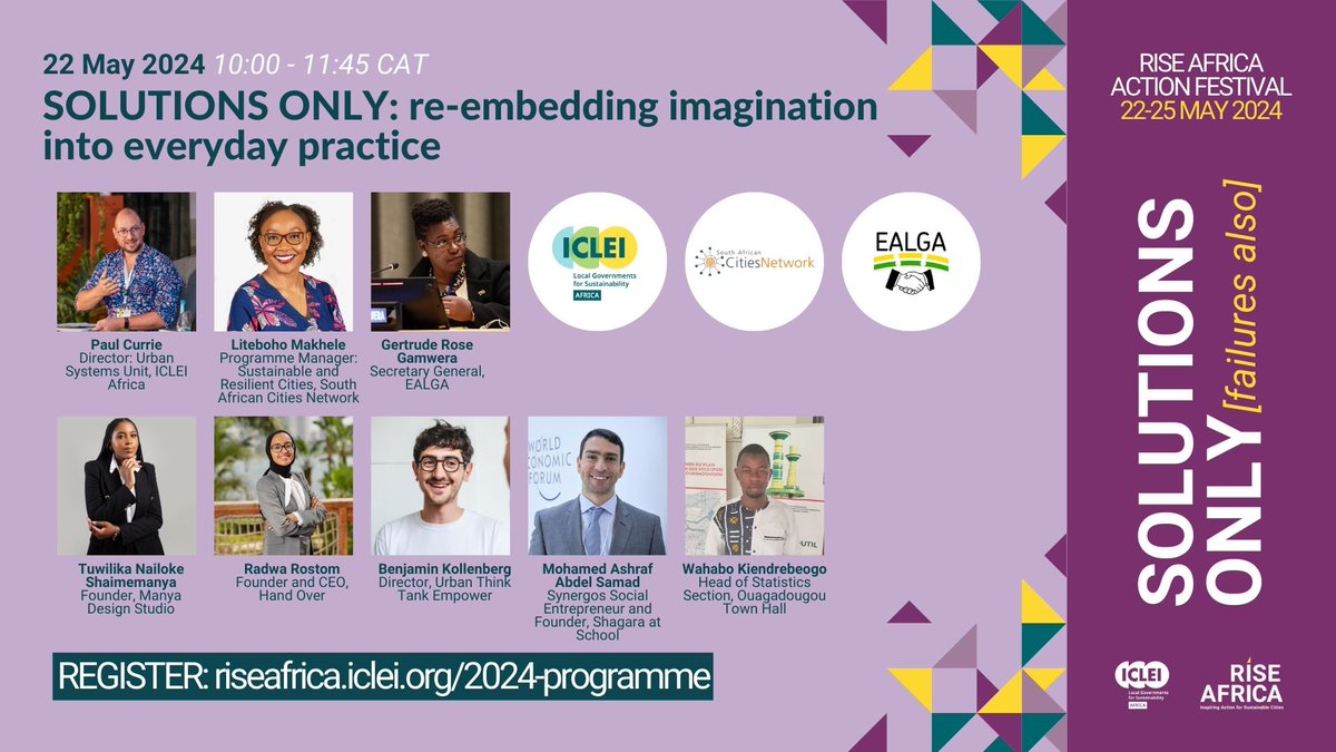 ICLEIAfrica's tweet photo. STARTING SOON >> Don't miss the first session of #RISEAfrica2024 ⚡️Shift your mindset from challenges to opportunities &amp; discover inspiring actions driving change in African cities. Let's lead with solutions &amp; reshape urban narratives! 
10-11.45 SAST: 🔗https://t.co/oDA2BHn0Lc https://t.co/bHhqcbz0KX