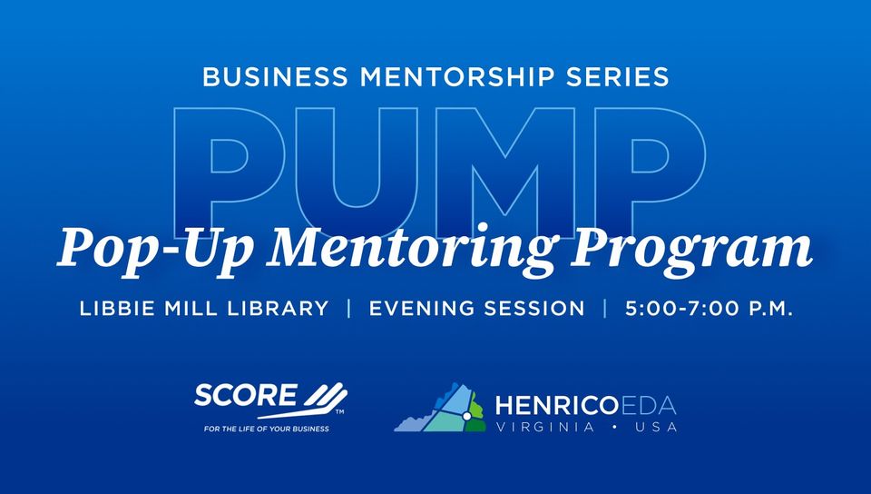 Looking for guidance on how to meet your business goals and foster growth? Join the evening session TOMORROW of our award-winning PUMP series at the Libbie Mill Library, 2100 Libbie Lake E Street, from 5 to 7 PM. #HenricoVA #HomeoftheExtraMile #BusinessAssistance #Entreprenur