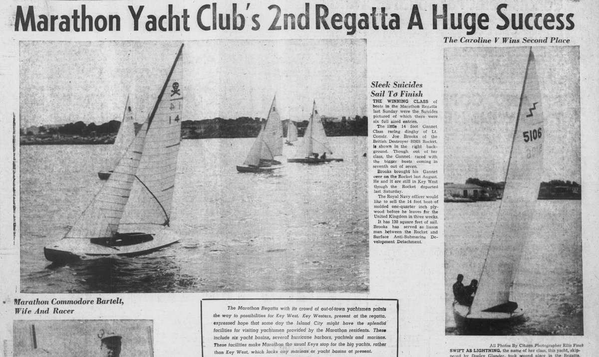 UFNDNP's tweet photo. Anchors Aweigh! The 1952 #Regatta at #MarathonKey in South #Florida attracted visitors with topnotch sailing facilities such as #harbors and #marinas. 
Featured in the Key West Citizen, November 10, 1952. https://t.co/Nq1SBvuwxr 
#VintageNewspapers #ChronAmParty #OnTheMove https://t.co/gJdvePiYQL