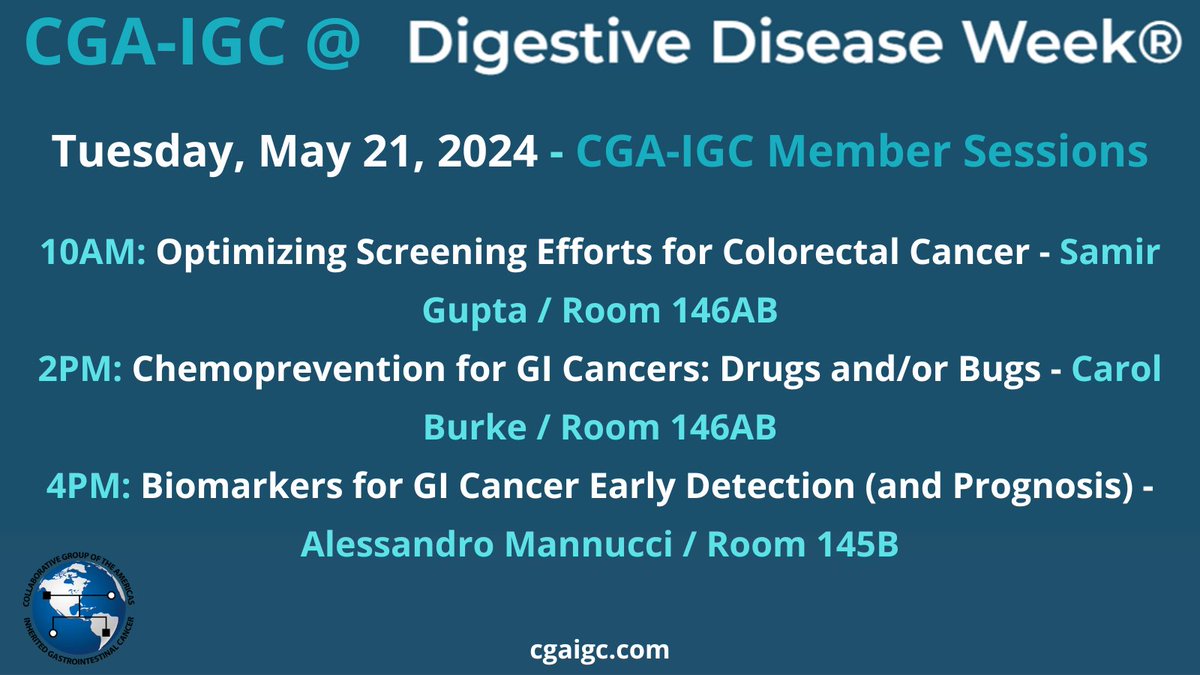 📢Did you miss out on any #CGAIGC member sessions at #DDW2024 over the past few days❓ ➡️Catch up TODAY & attend these sessions featuring some of our👍 members-see👇 Come & meet @samirguptaGI, our past president @burkegastrodoc & @AlexMannucci & ask your❓ #HereditaryGICancer