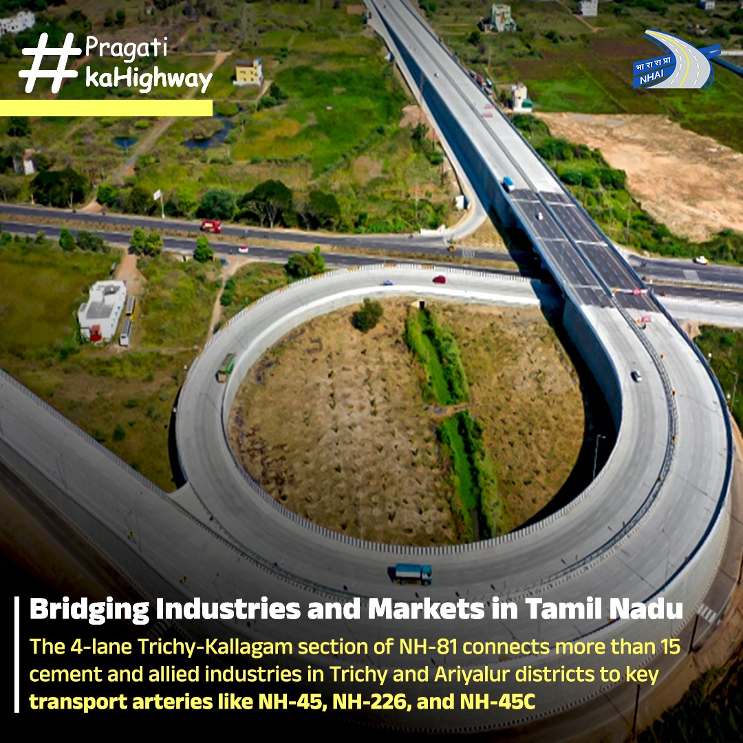 The 4-lane Trichy-Kallagam section of NH-81 connecting #Trichy and #Chidambaram in #TamilNadu, serves as a lifeline for farmers by ensuring timely delivery of agricultural produce such as paddy and sugarcane to the major market and fostering economic growth in the region.
