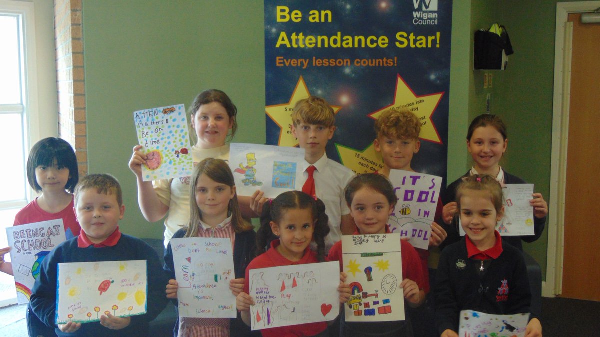 Attendance week off to a good start with our poster winners. Great to be working with St Cuthbert's RC Primary School and Orrell Lamberhead Green Primary schools on this. <a href="/cathppp/">Catherine Pealing</a> <a href="/WiganCouncil/">Wigan Council</a>