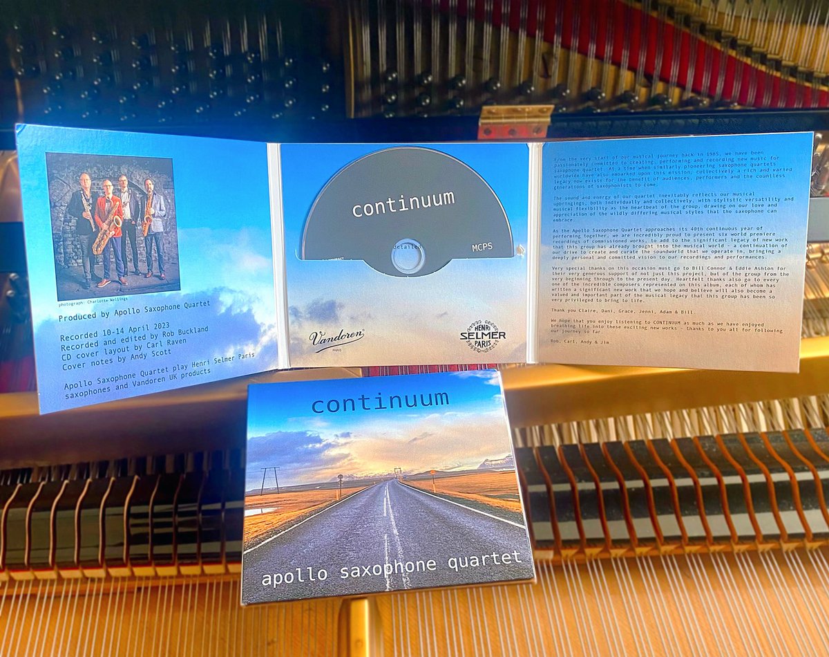 A lovely surprise in the post! @apollo4tet album ‘Continuum’ full of wonderful new music for saxophone quartet. Really happy to have my piece ‘In the fragrant air’ included in there, too! 🎷 apollosaxophonequartet.bandcamp.com/album/continuum