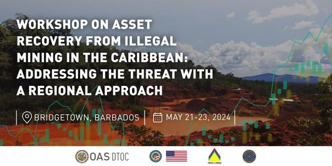 #STARTINGSOON The Workshop on Asset Recovery from #IllegalMining in the Caribbean, aimed at prosecutors, national police and analysts from the Financial Intelligence Units members of the ARIN-CARIB network, will begin soon in #Barbados 🇧🇧