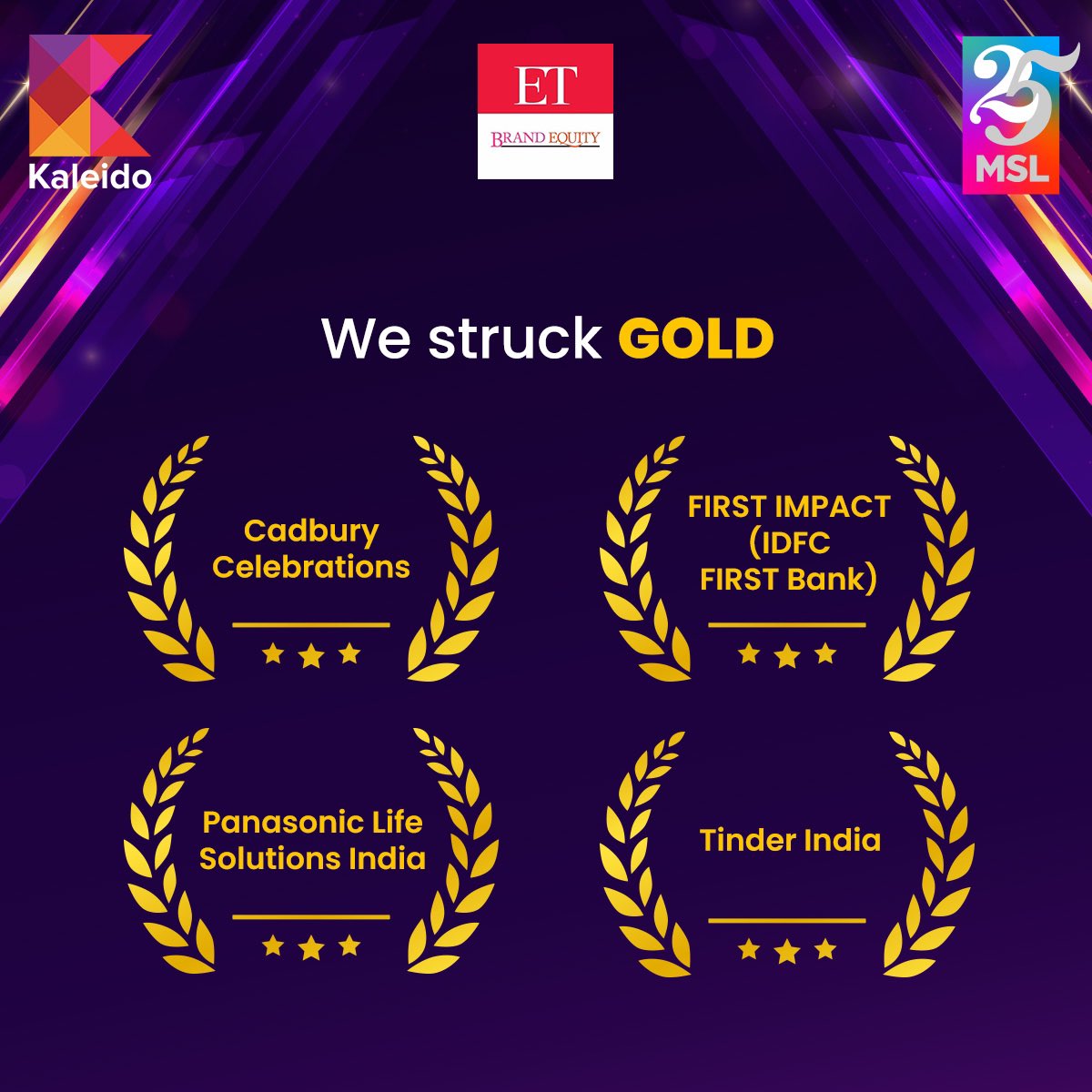 MSLGROUP_India's tweet photo. We’re over-the-moon to be conferred as the ‘Agency of the Year’ by ET Kaleido Awards 2024. Super proud of our teams who make us shine with their creative ideas and stellar innovations! Onward and upward! https://t.co/05ZbTOJp6W