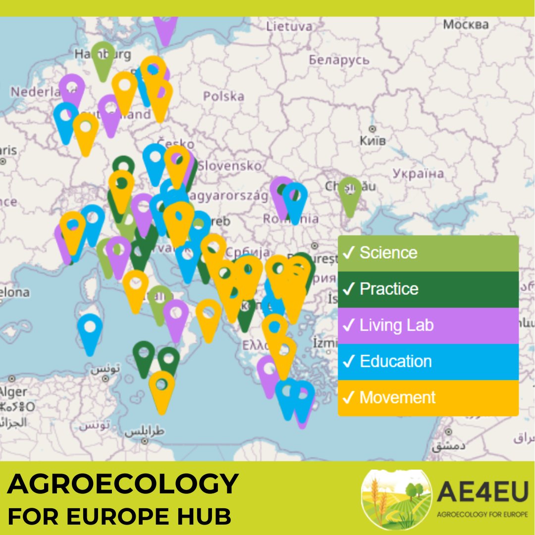 🗺Be part of the #European #agroecology community online!

The Agroecology for Europe Hub &amp; #map
🌐encourage #networking, #connection, knowledge exchange
👩‍🌾share #bestpractices on #LivingLabs, #farming, #funding, and #policy
🌾inspire #innovation

agroecology-europe-hub.org/en/homepage-map