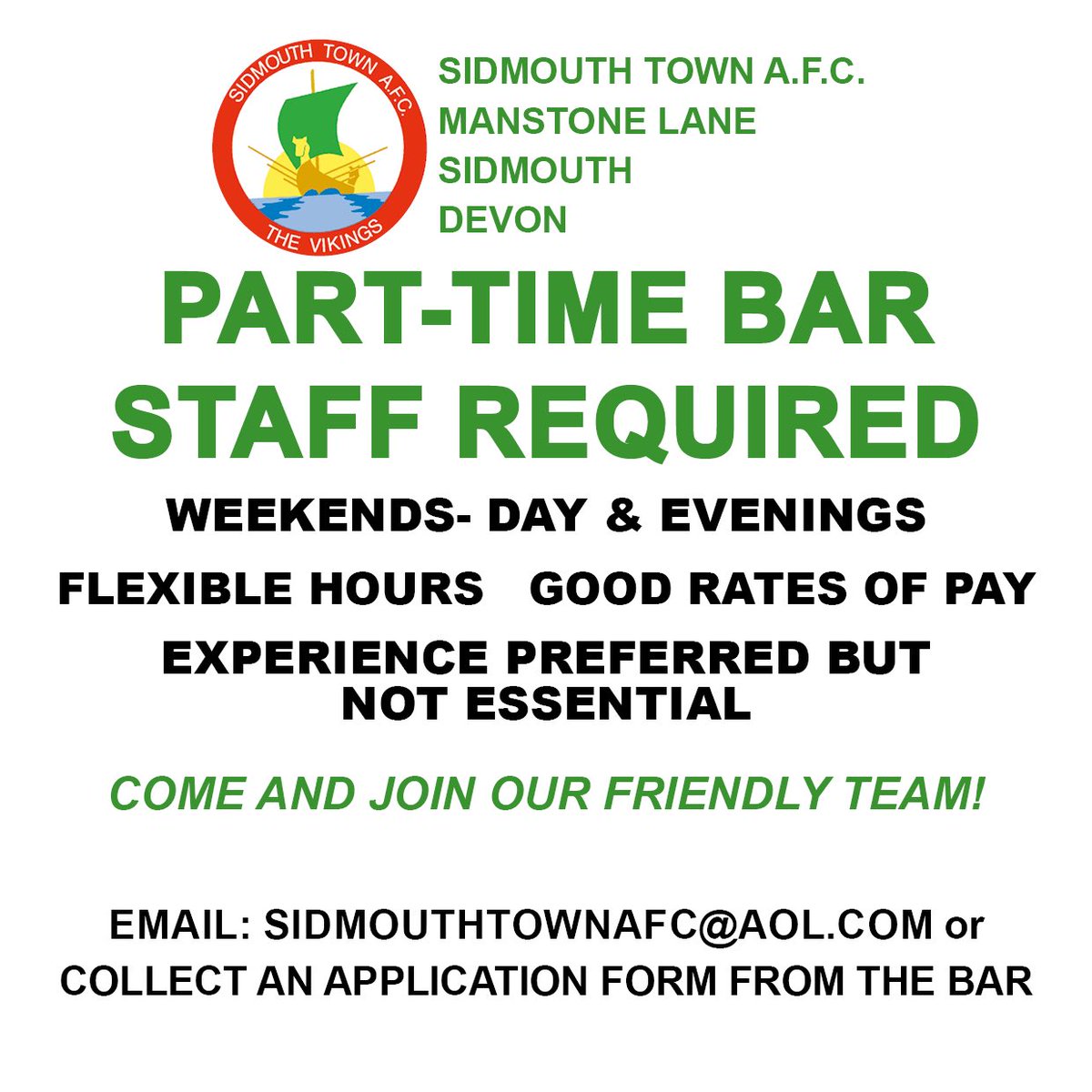 BAR STAFF NEEDED‼️🚨 • Part time ✅ • Flexible hours ✅ • Good rates of pay ✅ Come and join our friendly team! Contact details below ⬇️ #UTV💚 #OneClub
