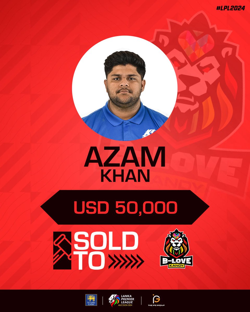 Azam Khan has been acquired by B-Love Kandy. #LPLAuction #LPL2024 #LPLT20 #LankaPremierLeague