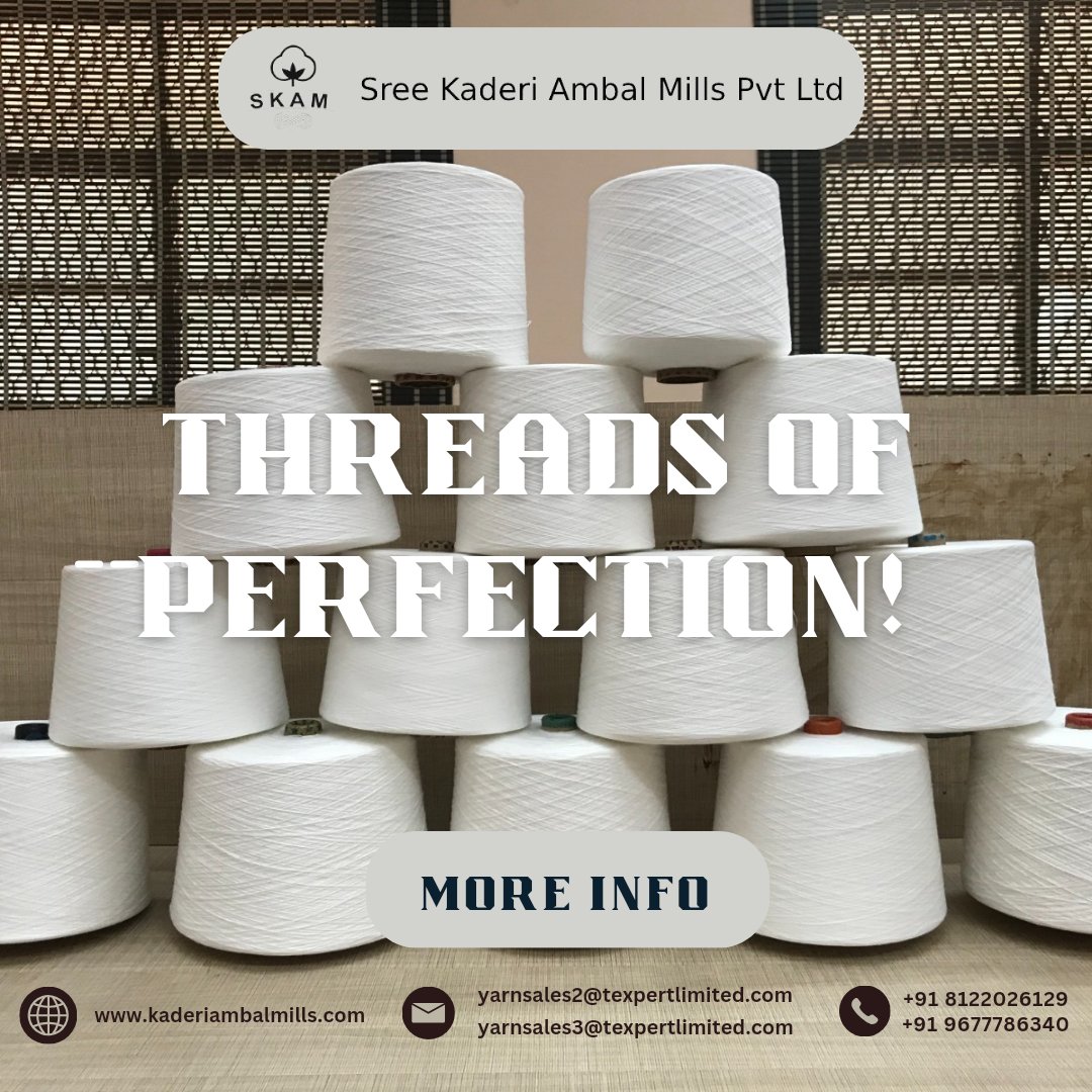 Elevate your creations with the finest yarns possible with kaderiambalmills. We are here to provide the best for you!
Visit us: kadeeriambalmills.com

#skam #kaderiambalmills #polyesteryarns #yarns #weavingyarns #yarnsforyou #polyesteryarnmanufacturers #knittingyarnmanufacturer