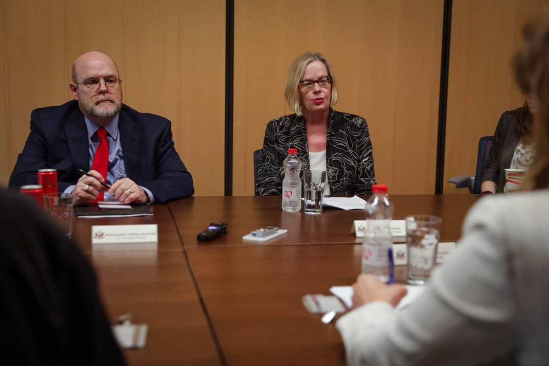SVeshall's tweet photo. Today, at the American Embassy in Pristina, Nicole Chulick, Deputy Assistant Secretary of the State Department from the Bureau for Democracy, Human Rights and Labor, and the US Ambassador in Pristina, Jeffrey Hovenier, hosted us for a meeting. https://t.co/udD6CWVh1m