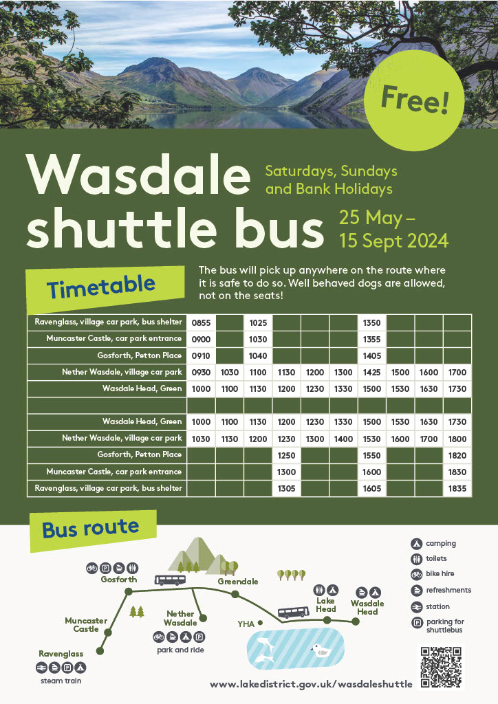 A FREE Wasdale shuttle bus service is being introduced on Saturdays, Sundays & Bank Holidays, starting this weekend! 🚐 

The service is aimed at reducing vehicle traffic in the valley & promoting sustainability 🌍💚

Find out more about the service here: lakedistrict.gov.uk/visiting/getti…