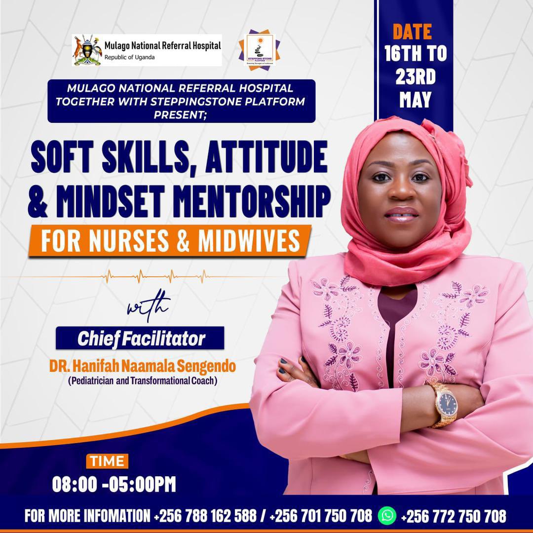 nbstv's tweet photo. Mulago National Referral Hospital recognizes the crucial role of soft skills in enhancing patient care and overall hospital efficiency. To support their dedicated nursing staff, they have launched a comprehensive soft skills mentorship program, led by pediatrician @DrHanifahSeng, running until May 23rd.

For more information, call 0772 750708 or 0701 750708.

#HealthCareSkillBoost #NBSUpdates