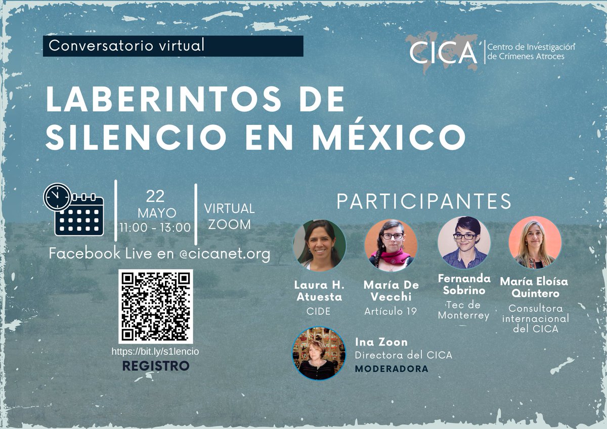 Mañana reflexionaremos sobre los efectos de los vacíos de información relacionados con la macrocriminalidad en 🇲🇽. Nos acompañan👇
Laura Atuesta de <a href="/CIDE_MX/">CIDE</a>
<a href="/maria_devecchi/">María De Vecchi</a> de @article19mex
<a href="/FerSo47/">Fer Sobrino 🦖</a> de <a href="/TecdeMonterrey/">Tecnológico de Monterrey</a>
<a href="/Eloquintero17/">María Eloísa Quintero</a> del <a href="/CICANET_/">Centro de Investigación de Crímenes Atroces</a> 
Registro:bit.ly/s1lencio