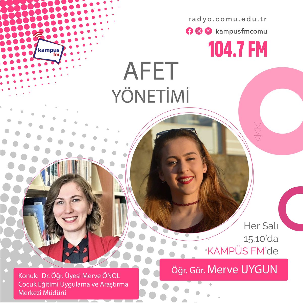 Dr. Öğr. Üyesi Merve Önol’un konuk olduğu, Öğr. Gör. Merve Uygun’un hazırlayıp sunduğu “Afet Yönetimi” saat 15.10’da radyonuzda. Dinlemek için; 📻radyo.comu.edu.tr 📻FM104.7 Mesajlarınız için; 📩radyo.comu.edu.tr/canlimesaj/ #ÇOMÜ #Radyo #ÇOMÜMedyaMerkezi