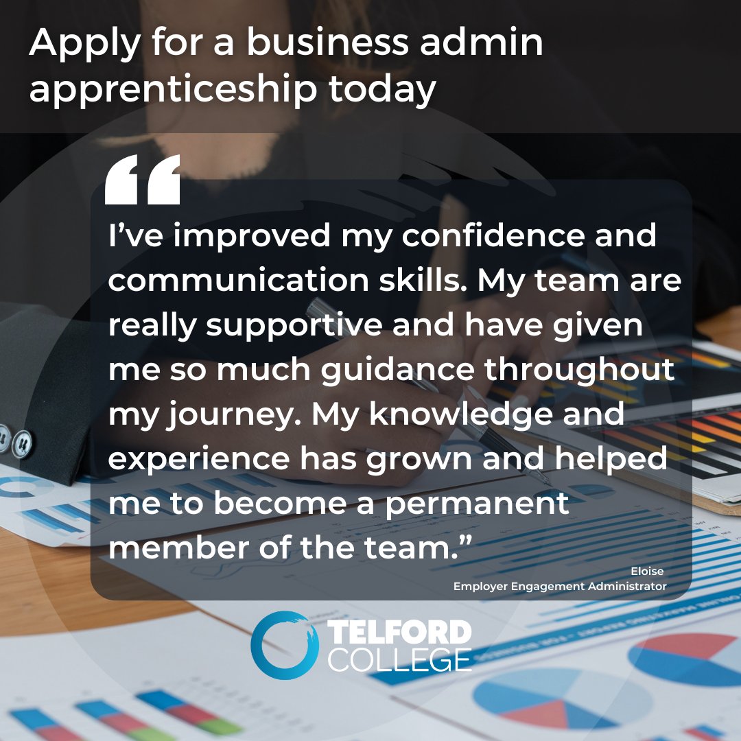 We currently have an exciting opening for a business admin apprentice 💼 Earn while you learn in an expanding team, learning vital business skills whilst you impact learners lives for the better 🌟 Enquire today 👇 📞 01952 642452 ✉️ apprentices@telfordcollege.ac.uk