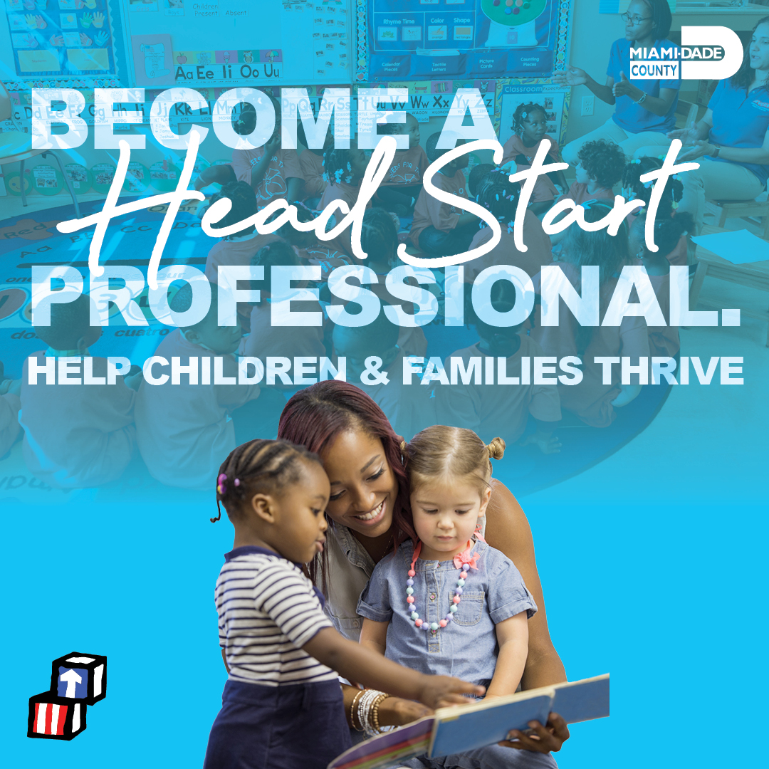 Help brighten the lives of children in #OurCounty as a Head Start professional with Community Action & Human Services Department . Available positions include teachers, assistants, family service workers, mental health staff & more. Visit miamidade.gov/headstartjobs to get started.