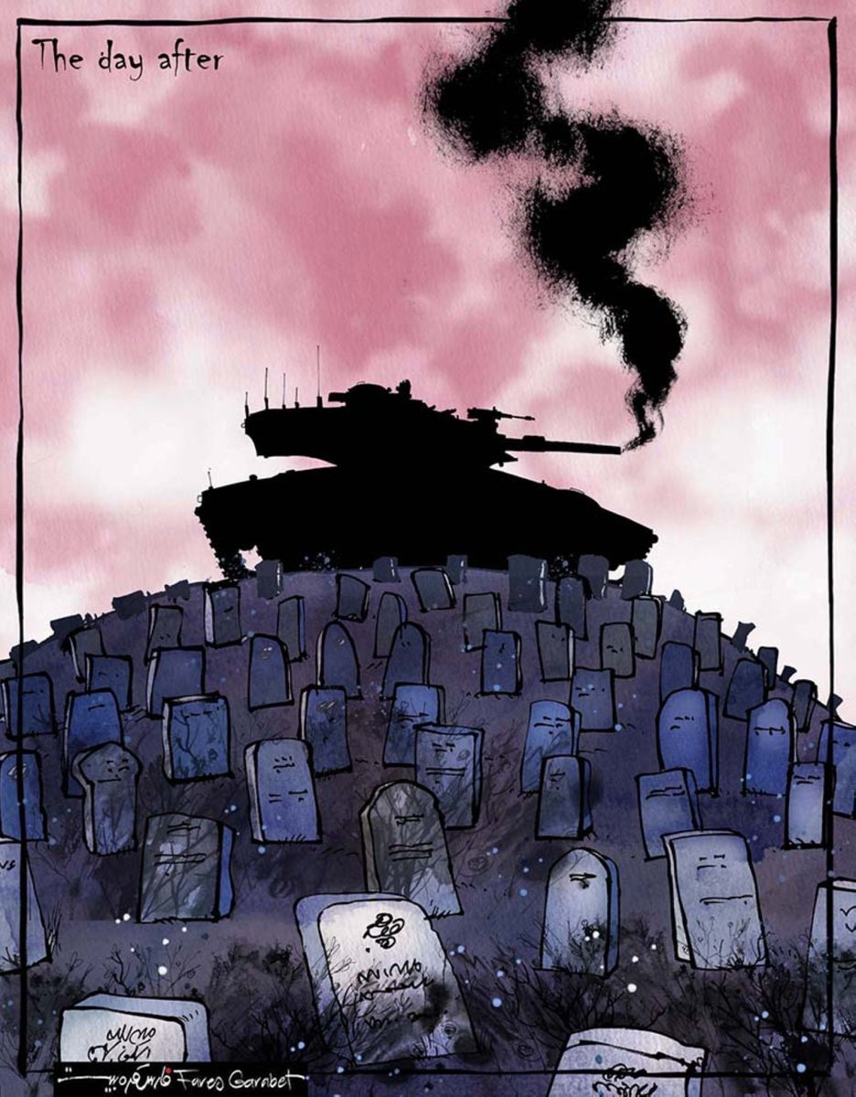 The grim reality of #Gaza's day after #AlMajalla Cartoon by Fares Garabet