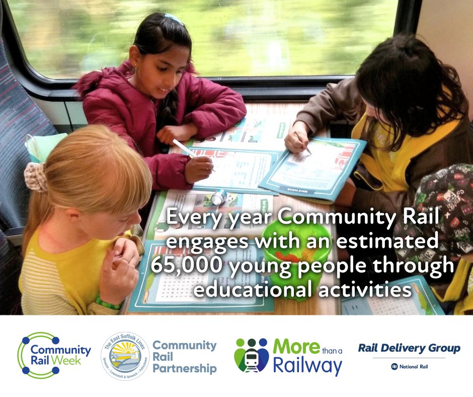 #CommunityRail engages with some 65,000 young people per year through educational activities including rail safety. Over the past year the East Suffolk Lines Community Rail Partnership has led initiatives involving more than 600 young people. #MorethanaRailway #CommunityRailWeek