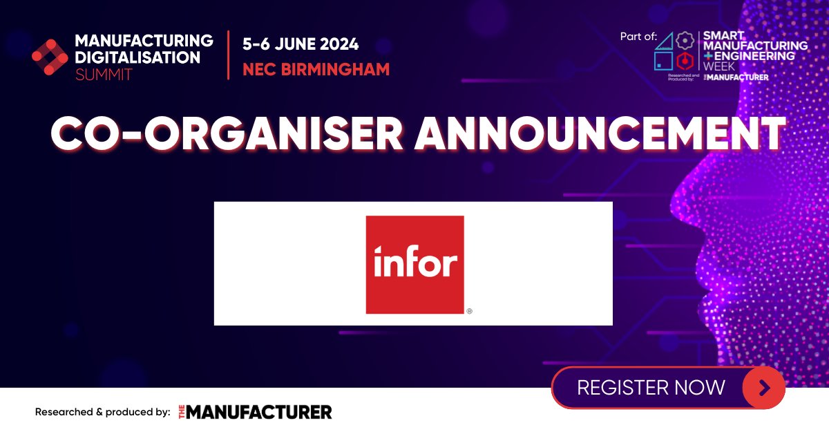 TheManufacturer's tweet photo. We are pleased to inform that Infor is a co-organiser for the Manufacturing Digitalisation Summit 2024!
Register NOW: https://t.co/GrVa6IOlTY
#MfgDigitalisation https://t.co/tg3ASWZk5m