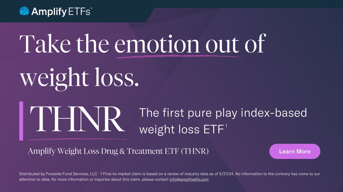 AmplifyETFs's tweet photo. Just launched! $THNR The first pure play index-based weight loss ETF. 
Access companies pioneering the GLP-1 market. https://t.co/qLBhtSySQ0 

#weightloss #glp1 @EQMIndexes https://t.co/CyGhNY4wNQ
