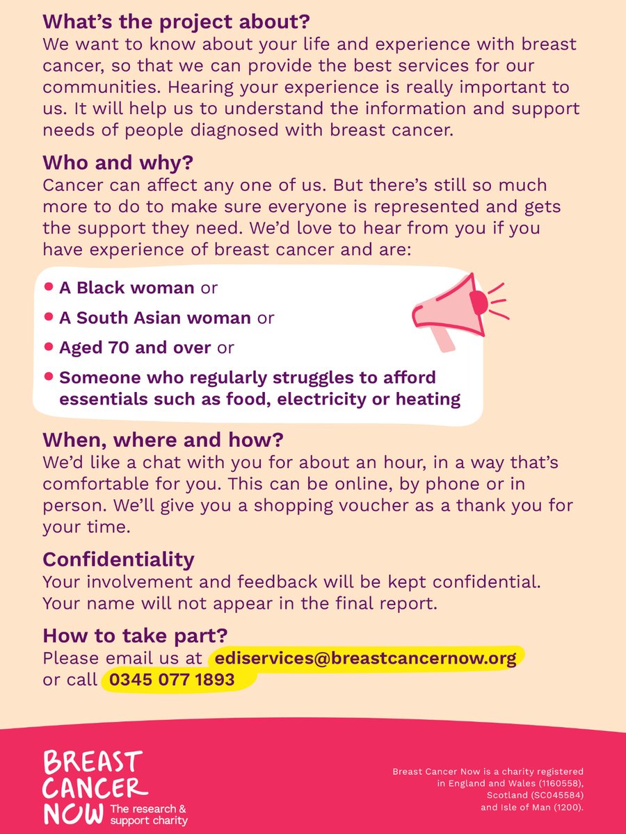 We already know that certain groups face barriers and inequalities in their experience of breast cancer. We need to build on this knowledge, and make sure we’re doing everything we can to better understand what these groups need. Could you help us by sharing your experience?