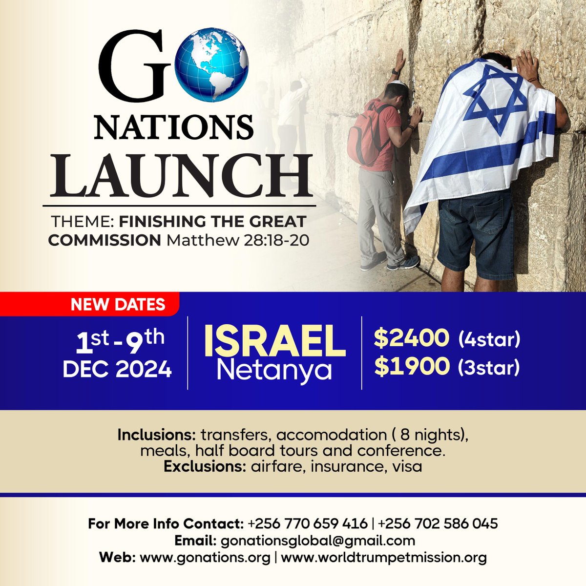 wtm_global's tweet photo. Shalom brethren,
We continue to remind you of the Go Nations Launch happening in Netanya, Israel.
With the Theme: "Finishing the Great Commission".
Book your tickets now to be part of this wonderful experience.
May the good Lord bless you
#gonations https://t.co/0DmpcLVAp2