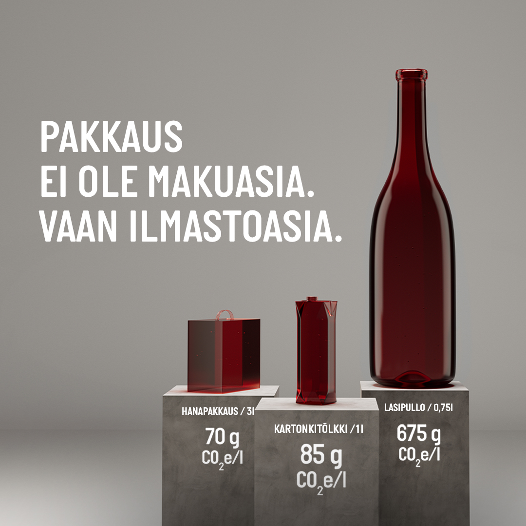 Pakkaus ei ole makuasia. Vaan ilmastoasia. Mitä kevyempi ja kierrätettävämpi juomapakkaus on, sitä pienempi sen ilmastovaikutus. Lue lisää alko.fi/juomapakkaukset. #pakkaus #juomapakkaus #ympäristö #ilmasto #Alko