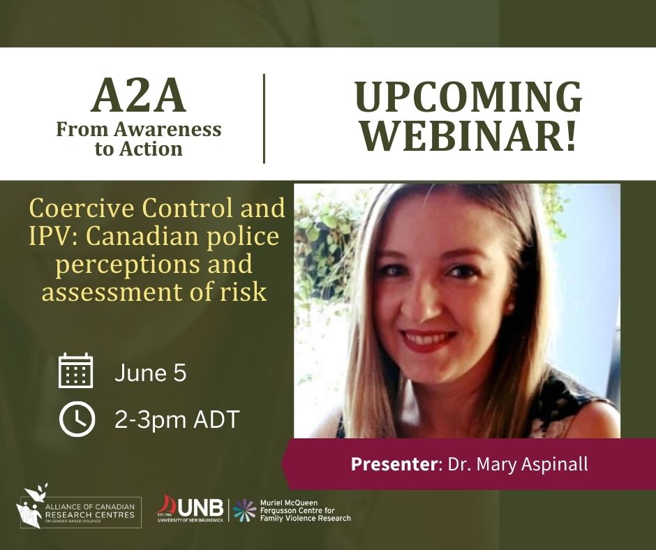 Can't miss webinar! The webinar will present findings from recent research) conducted with police officers across Canada to understand their perceptions of intimate partner violence and coercive control. Register here: ow.ly/KXzE50RIN6Y
